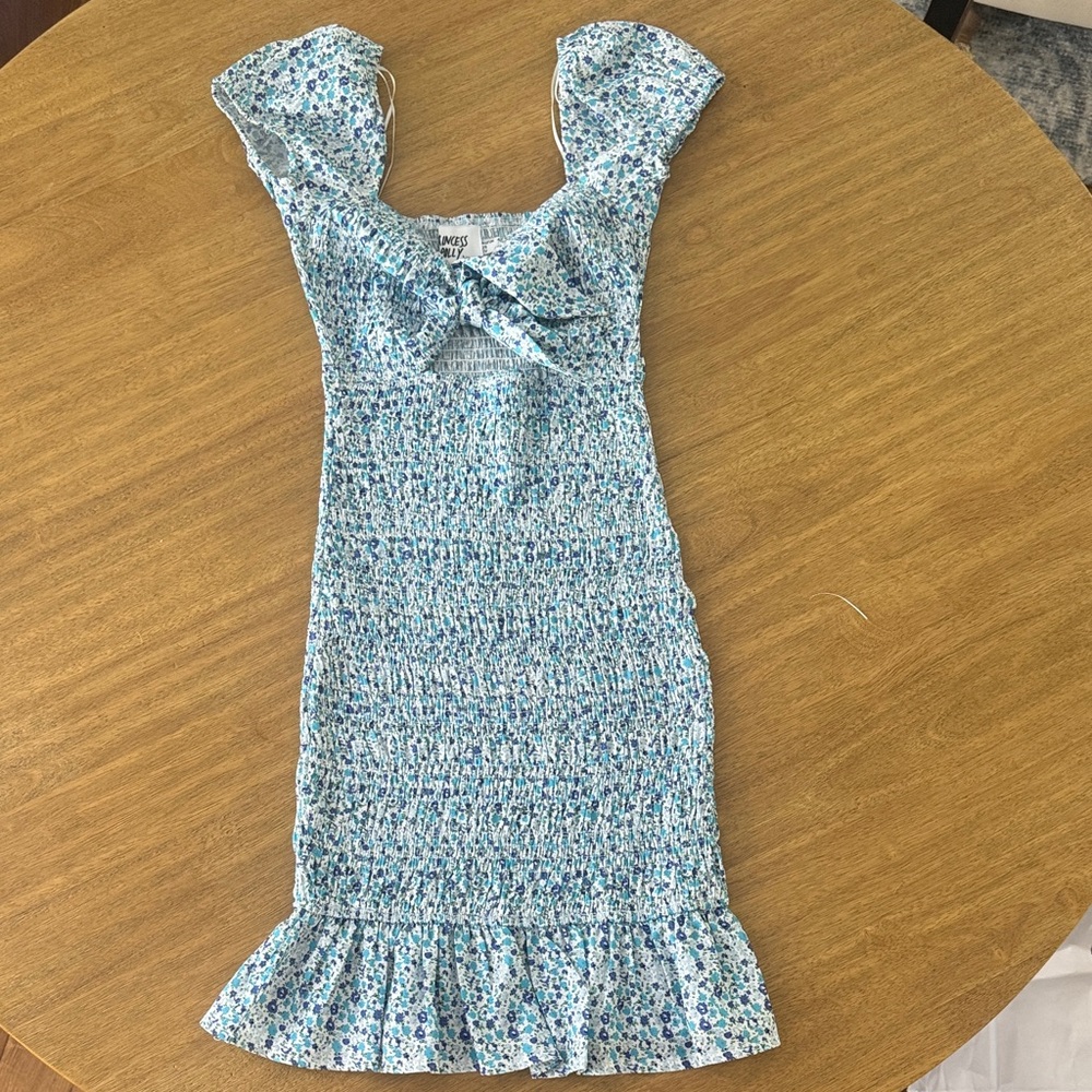 Princess Polly Blue Floral Dress with Bow